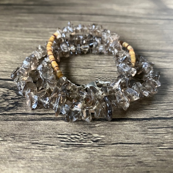 Smoky quartz and shell beaded necklace sparkly brown, gray and cream - Picture 6 of 7